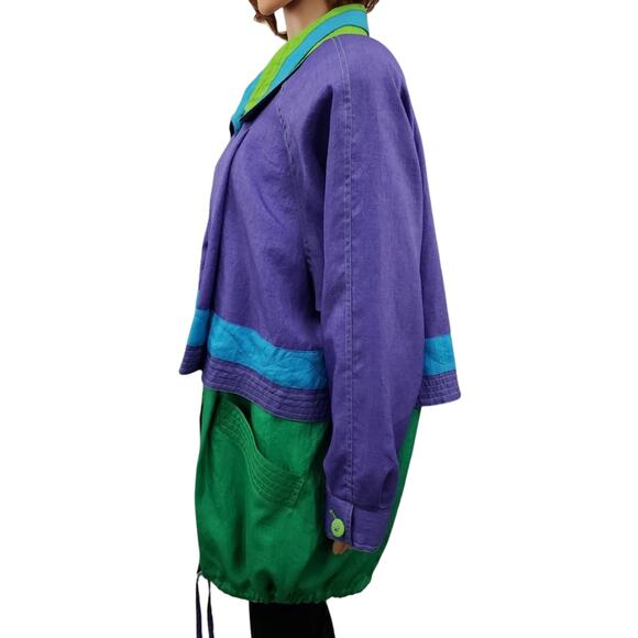 Vintage 80s 90s JGallery Colorblock Windbreaker Parka Trench Purple Green Blue L - Picture 7 of 12